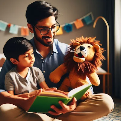 Padre leyendo un libro a su hijo