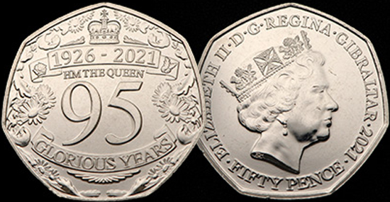 Gibraltar 50 pence 2021 - Queen Elizabeth II 95th Birthday