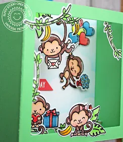 Sunny Studio Stamp: Love Monkey Happy Birthday Shadow Box Monkey Themed Card by Vanessa Menhorn