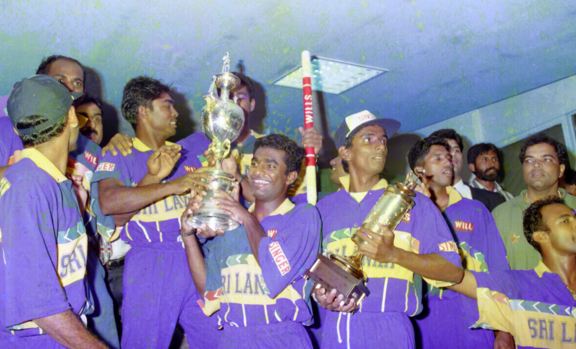 ICC Cricket World Cup 1996 Winner Sri lanka in happy mood with trophy in flight