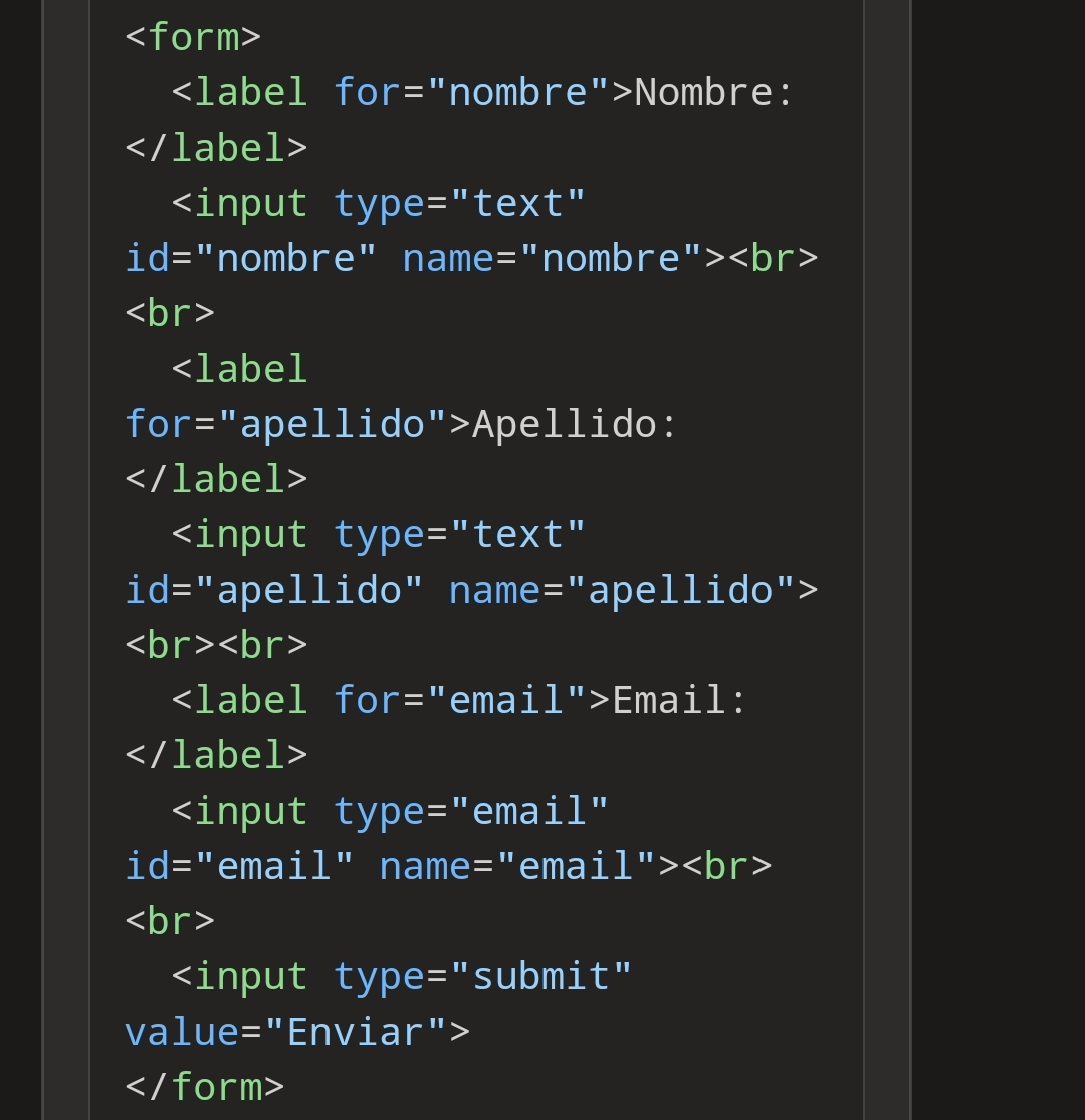 Código HTML de un formulario
