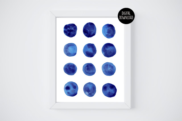 blue watercolor circles painting // 8x10 // printable digital download