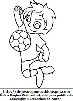 Dibujo de un niño jugando con la pelota para colorear pintar imprimir. Dibujo de un niño hecho por Jesus Gómez
