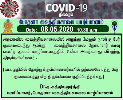 கொரோனா நோயாளிகள் மேலும் 4 பேர் குணம் - இன்று வீடுகளுக்கு அனுப்பி வைப்பு - பணிப்பாளர்