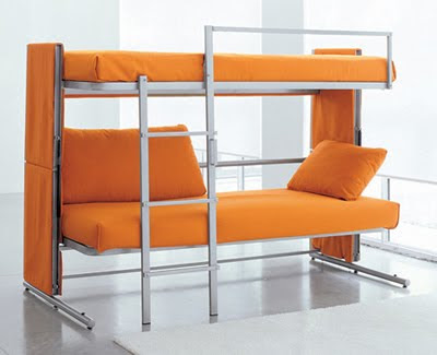 The DOC Space Saving System consists of a comfortable sofa that becomes a practical, sturdy bunk bed with one simple lifting motion.