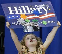 4 year old shows her support for Hillary Clinton in Philadelphia, Pa., Friday, April 18, 2008. (AP Photo/Charles Dharapak)