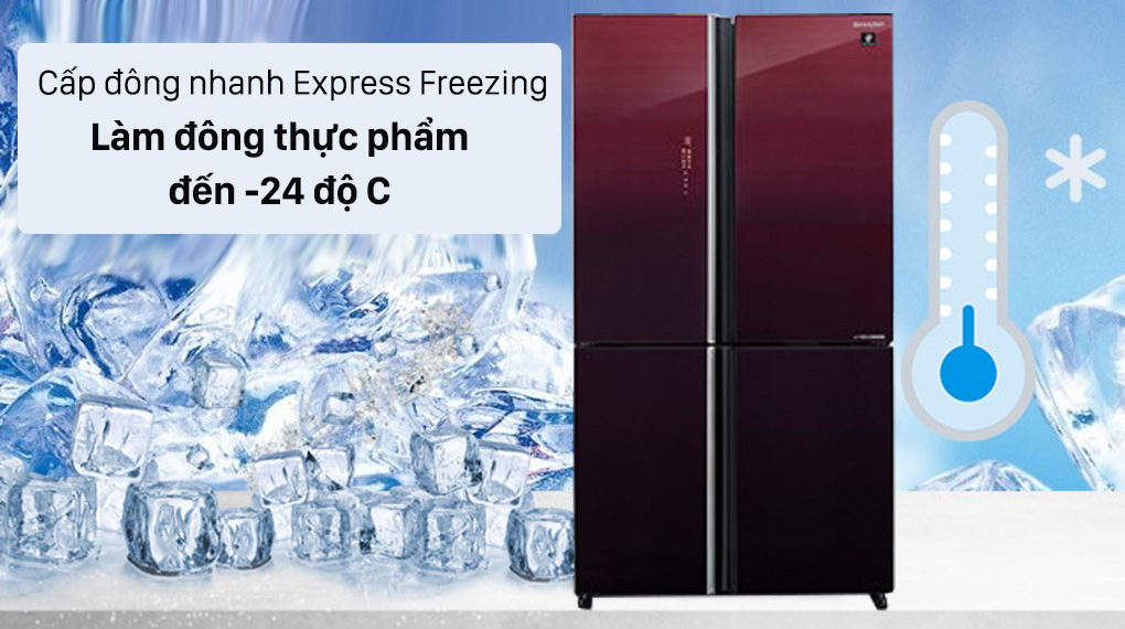 Tủ lạnh Sharp Inverter 525 lít SJ-FXP600VG-MR-Làm đông thực phẩm đến -24 độ C với cấp đông nhanh Express Freezing