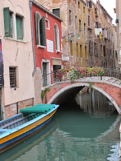 A bridge over a small canal in Venice.