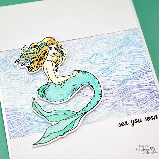 Embossed Waves Card with Stamped Watercolor Mermaid