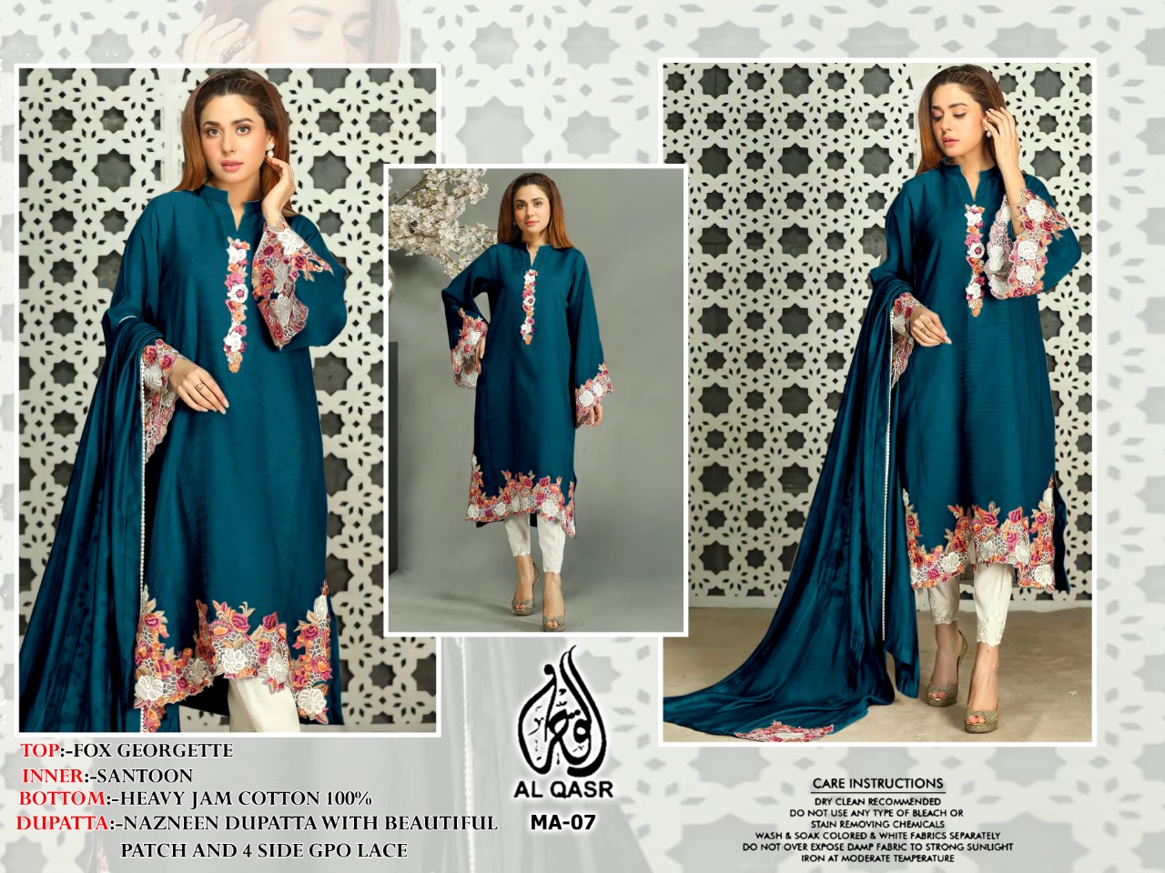 Buy Georgette Embroidery Ma 07 Al Qasr Readymade Pant Style 