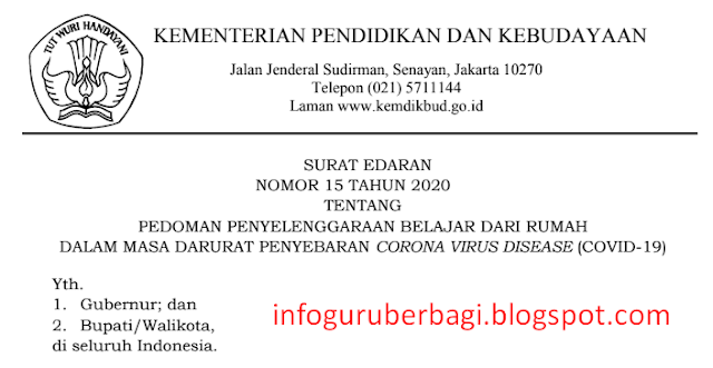 Download SE Sesjen Kemendikbud Nomor 15 Tahun 2020 Tentang Pedoman Penyelenggaraan Belajar dari Rumah dalam Masa Darurat Penyebaran Covid-19