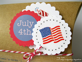 SRM Stickers Blog - Patriotic Pillow Box by Shelly - #kraft #pillowbox #4thofJuly #patriotic #twine #stickers #punchedpieces