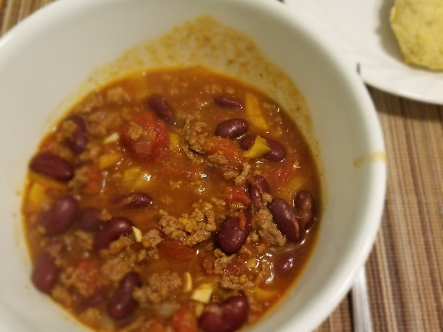 Basic chili in a bowl.