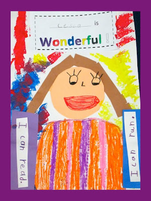 Kindergarten Self-Portraits in Response to picture book & song "You're Wonderful" by Debbie Clement