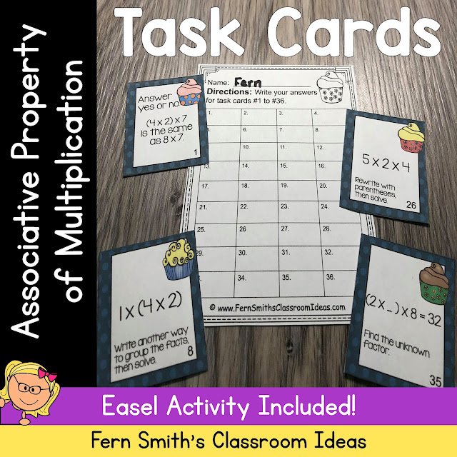 In addition to the Winter Coloring Pages / Winter Craftitivity that is on sale, my other item on sale for EIGHTY CENTS is this Task Card set, The Associative Property of Multiplication Task Cards, complete with a FREE ADD ON BONUS of the TpT Easel Online Activities!