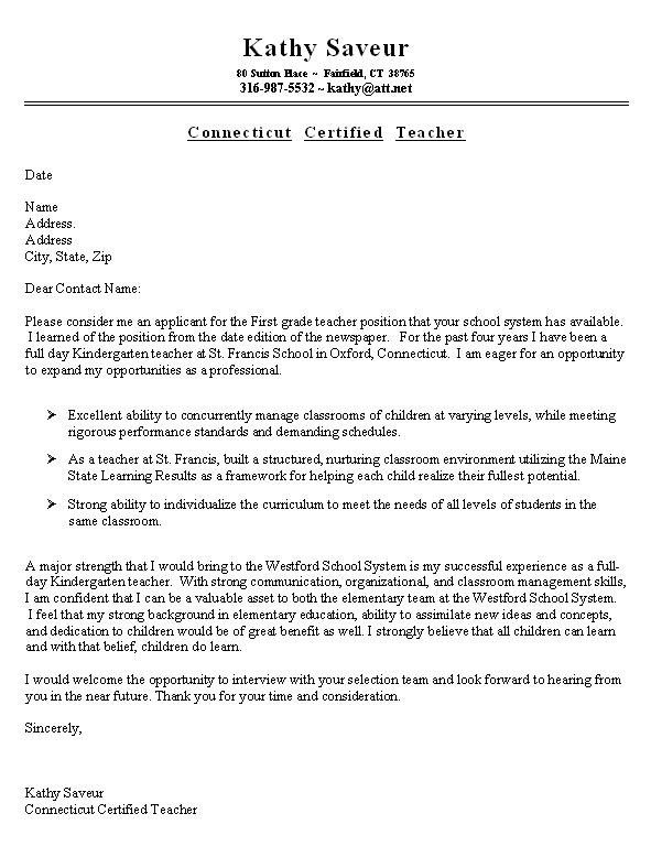 cover letter samples for teachers. cover letter Resume Sample