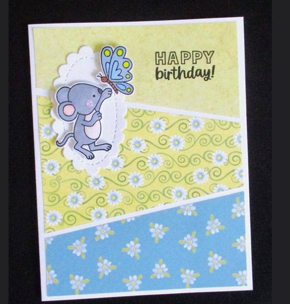 Happy birthday by Becky features Garden Mice and Spring Blooms Oval by Newton's Nook Designs; #inkypaws, #newtonsnook, #birthdaycards, #micecards