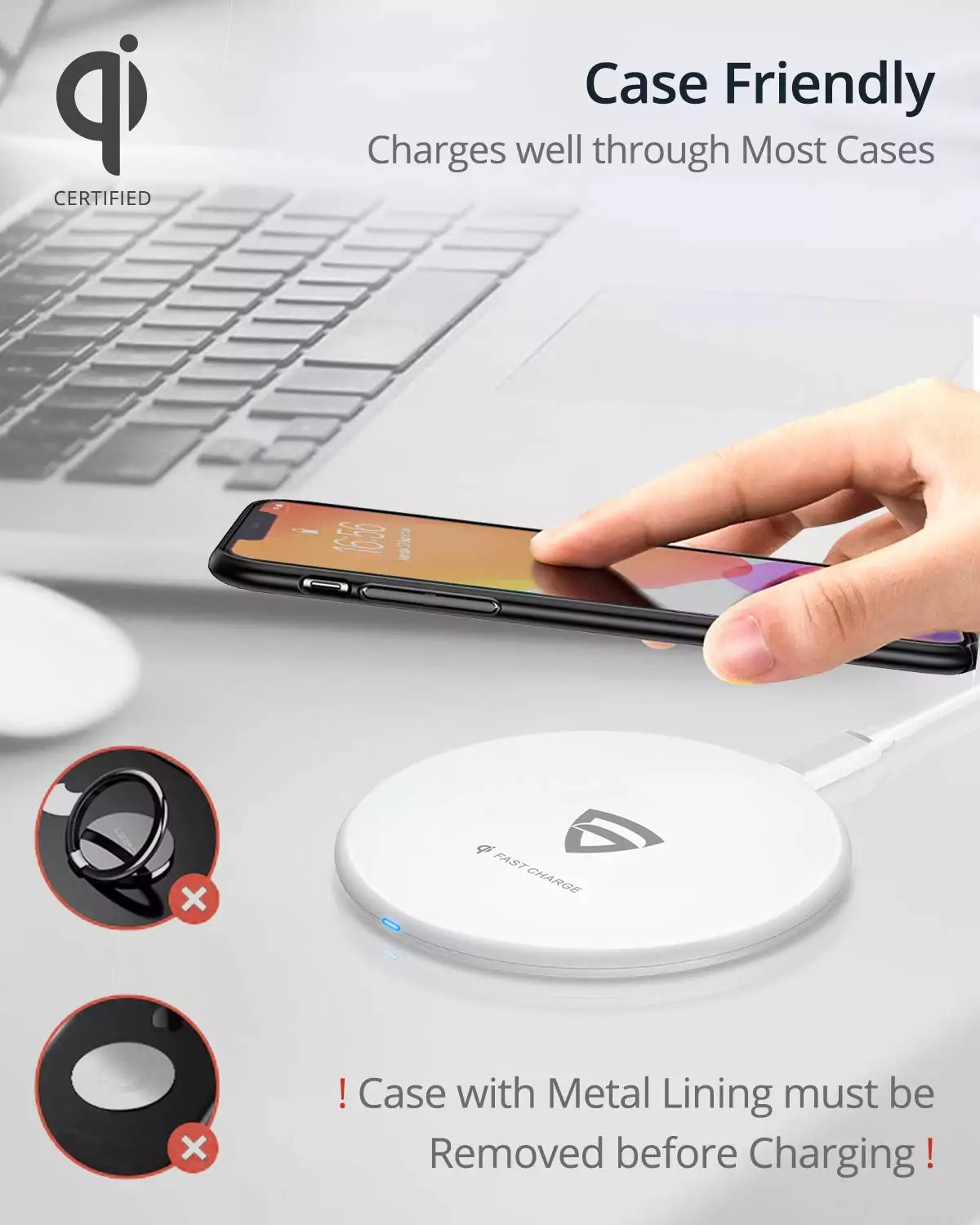 Wireless Charger with Fireproof ABS for iPhone 11/11Pro/11Pro Max/Xs/Xs MAX/XR/X/8/8+,Galaxy S20+/Note10/10+/S10/S10+/S10E/Note9/S9-White