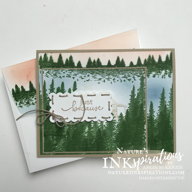 By Angie McKenzie for the Crafty Collaborations Vacation Blog Hop; Click READ or VISIT to go to my blog for details! Featuring a SNEAK PEEK of the upcoming Peaceful Cabin Cling Stamp Set along with the Mountain Air Photopolymer Stamp Set and Lovely You Cling Stamp Set by Stampin' Up!; #justbecausecards #mentalvacation #stamping #peacefulcabin #mountainair #lovelyyou #scallopedcontourslabel #20212022annualcatalog #naturesinkspirations #makingotherssmileonecreationatatime #cardtechniques #stampinup #stampinupink #handmadecards