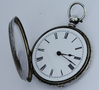 Lovely antique hand chased fine silver silver fob pocket watch