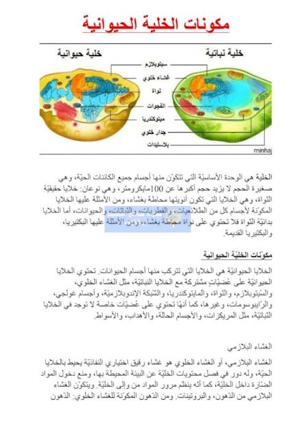 تقرير عن مكونات الخلية الحيوانية