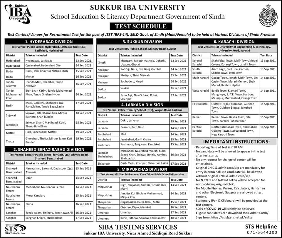 Download Test Schedule of PST/JEST Below: