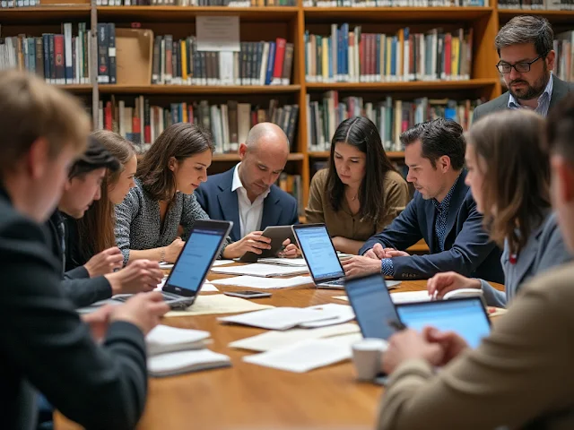Researchers collaborating on humanities projects supported by the NEH's Collaborative Research program.