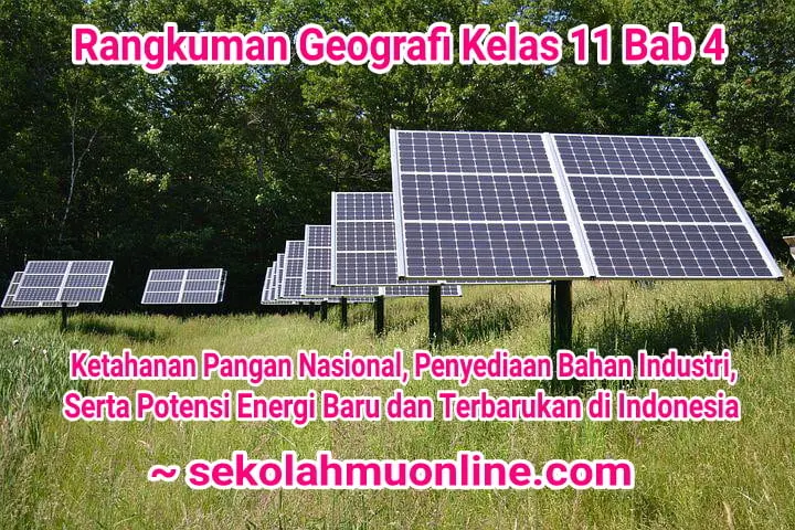 Rangkuman atau ringkasan mata pelajaran Geografi Kelas 11 Bab 4 Ketahanan Pangan Nasional, Penyediaan Bahan Industri, serta Potensi Energi Baru dan Terbarukan di Indonesia