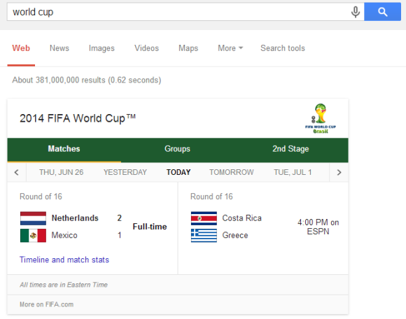 Google's Detailed World Cup Results