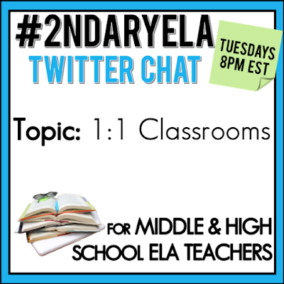 Join secondary English Language Arts teachers Tuesday evenings at 8 pm EST on Twitter. This week's chat will be about teaching in 1:1 classrooms.