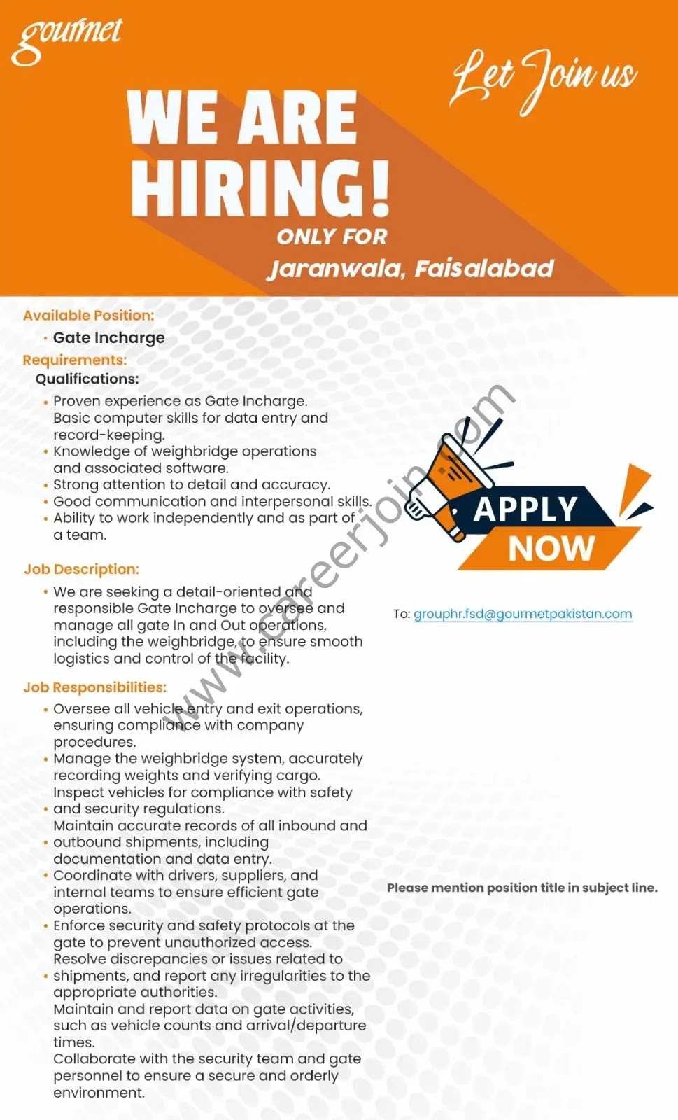 Gourmet Foods Pvt Ltd Jobs 2023 Latest Advertisement
