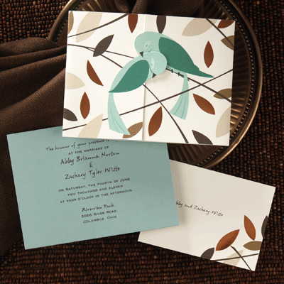 Separate the birds to reveal a light teal invitation insert card