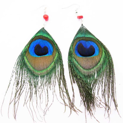 Green and Blue Feather Earrings 