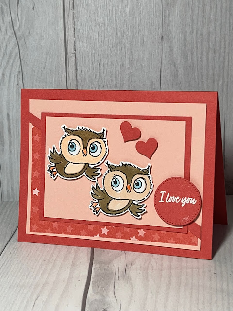 Valentine card using two owls from the Adorable Owls Stamp Set a Sale-A-Bration selection from Stampin' Up!