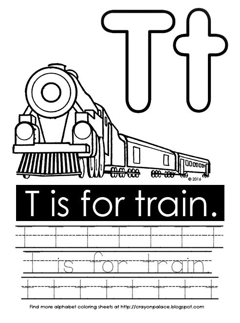 Crayon Palace: "T is for train" alphabet coloring page