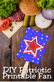 Stay cool and in the patriotic spirit with these printable patriotic fans.  They are so easy, you'll be making a bunch before the holiday and enjoying the breeze during the 4th of July activities. #patrioticparty #4thofjuly #partyprintable #fan #diypartymomblog