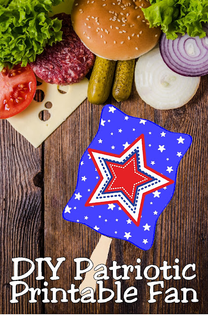 Stay cool and in the patriotic spirit with these printable patriotic fans.  They are so easy, you'll be making a bunch before the holiday and enjoying the breeze during the 4th of July activities. #patrioticparty #4thofjuly #partyprintable #fan #diypartymomblog