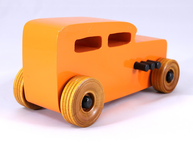 Handmade Wooden Toy Car Hot Rod 1932 Ford Sedan Hot Rod Freaky Ford Orange Black