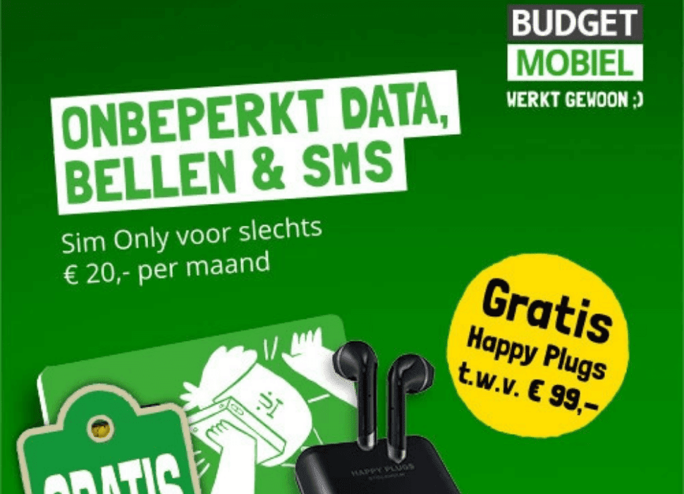 Budget mobiel - Nú met gratis Happy Plugs t.w.v. € 99,-