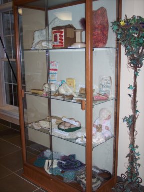 crochet display at the Bethel, CT, library