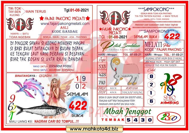 Syair Prediksi Fajar Pakong Melati Minggu, 01 - Agustus - 2021