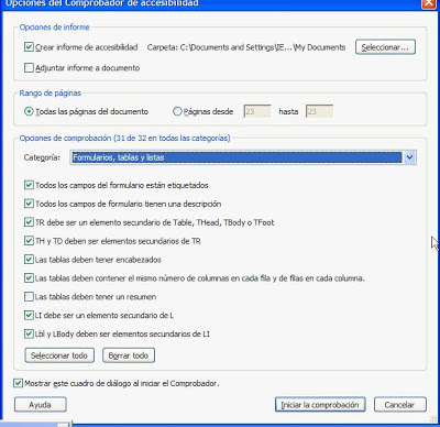 Asistente de Adobe Acrobat XI Pro. Seleccionada la categoría Formularios, tablas y listas