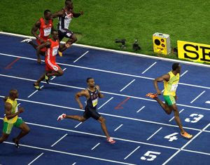 Usain Bolt winning the IAAF World Championships 100m in Berlin in 9.58 seconds