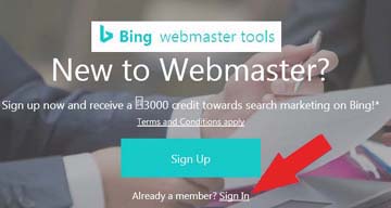 signin in bing webmaster tool