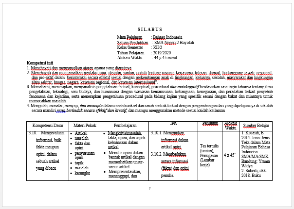 Silabus Bahasa Indonesia Sma Kurikulum 2013 Edisi Revisi Tahun Pelajaran 2019 2020 Kelas Xii Semester 1 Dan 2 Zuhri Indonesia