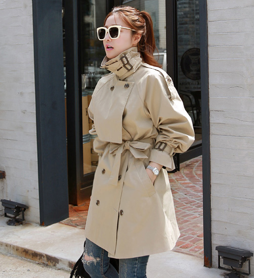 Earth Tone Funnel Neck Trench Coat