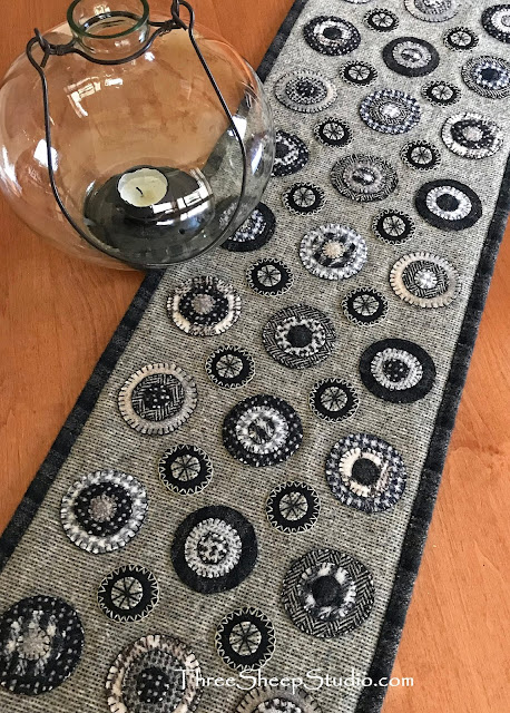 Wool Penny Rug Table Runner by Rose Clay at ThreeSheepStudio.com