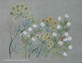 Herb embroidery on linen, садако тоцука