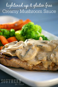 Low Fat Creamy Mushroom Sauce Recipe - low fat, gluten free, clean eating friendly, low carb, healthy, lightened up 