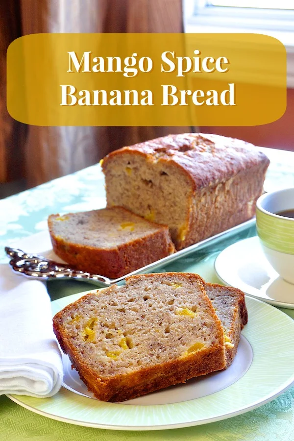 Mango Spice Banana Bread - A different mango and spice twist on a traditional banana bread. A great addition to packed lunches or as an afternoon snack. Makes a terrific bake sale contribution too.